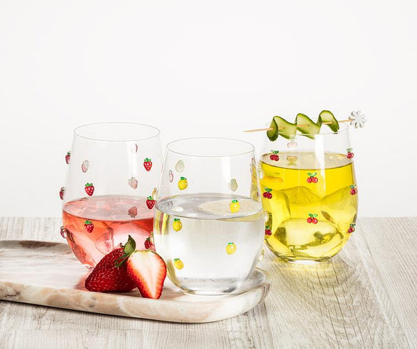Verre à vin sans pied avec cerises