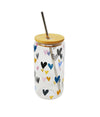 Verre avec couvercle et paille – Motif cœurs 500 ml