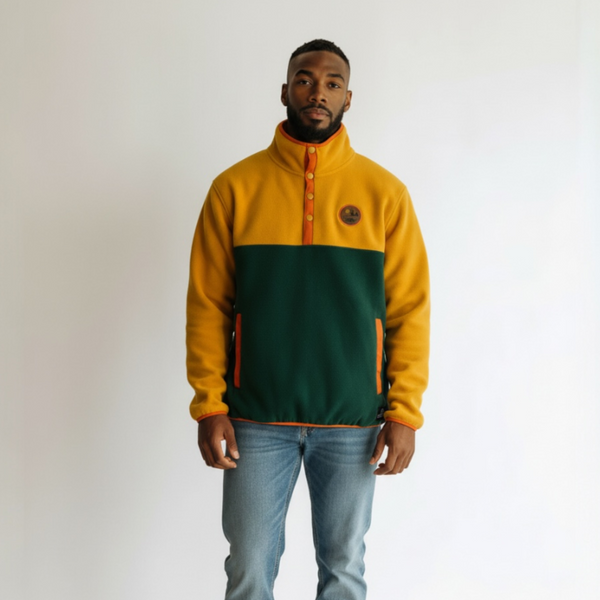 Homme avec polar retro jaune et vert