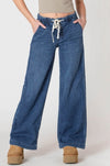 pantalon en jean maille jambe large