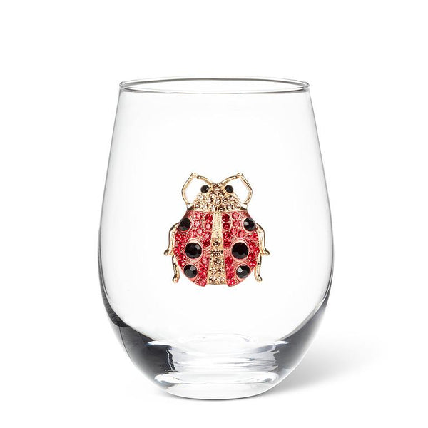 Verre à vin sans pied avec coccinelle bijou
