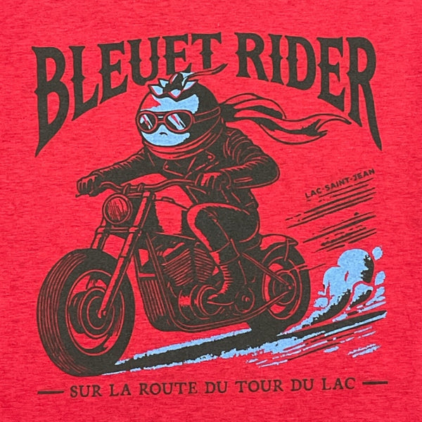 Dessin visible à l'avant du tee-shirt Bleuet Rider Rouge Heliconia