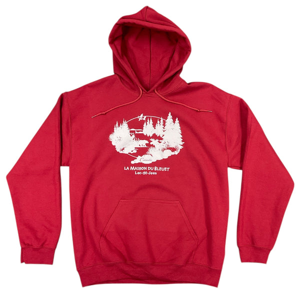 Ouaté à capuche Rouge Cardinal avec dessin à l'avant